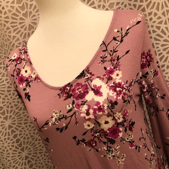 Pink Rose Floral Bell Sleeve Long Sleeve Dress - Picture 3 of 8